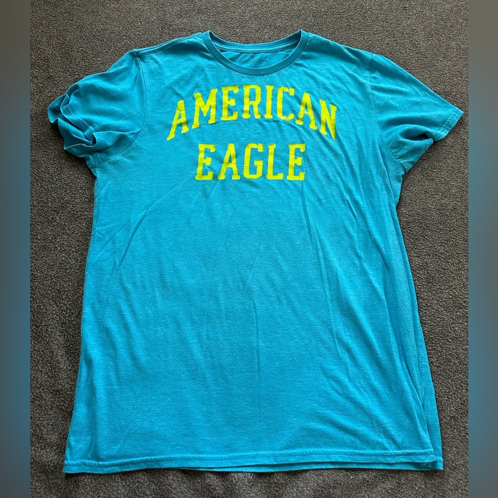 American Eagle Outfitters Blue T-Shirt with Yellow Logo